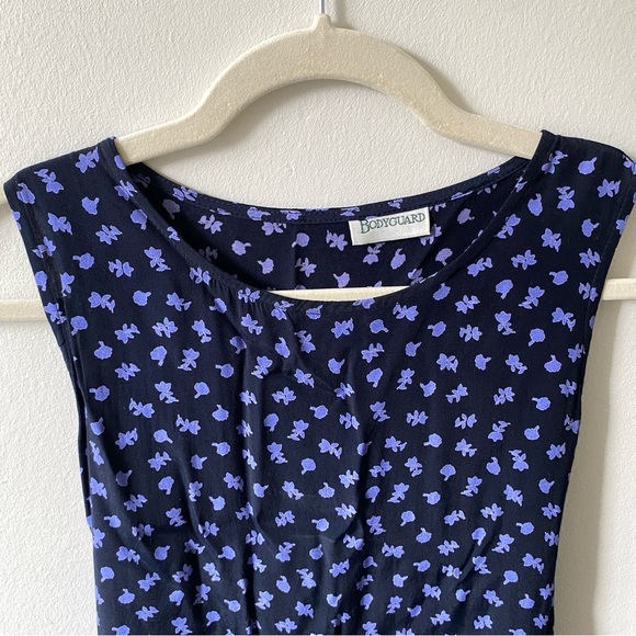 VINTAGE Navy Blue Floral Sleeveless Midi Dress with tie XS/S - Picture 3 of 9